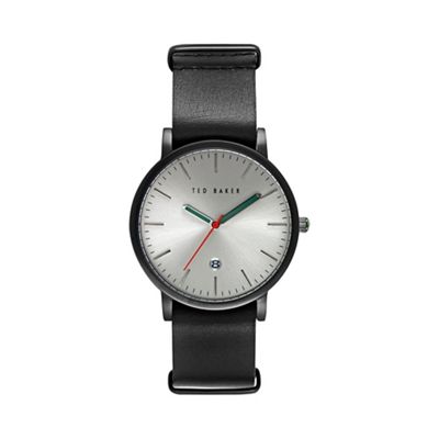 Men's silver dial black leather strap watch te10026445